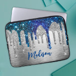 Capa Para Notebook Monogra moderna e esbranquiçada do brilho azul<br><div class="desc">Volte a divertir-se com esta bolsa de laptop personalizada. Ele é projetado com gotas elegantes de brilho de turquesa azul-esbranquiçado. Para torná-lo extra especial, ele também é monograma e personalizado com nome ou texto conforme desejar. clique no link "personalizar mais" e use a ferramenta design para modificar o design, se...</div>