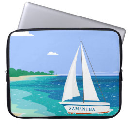 Capa Para Notebook Monogram Sailboat Coastal Tropical Laptop Sleeve