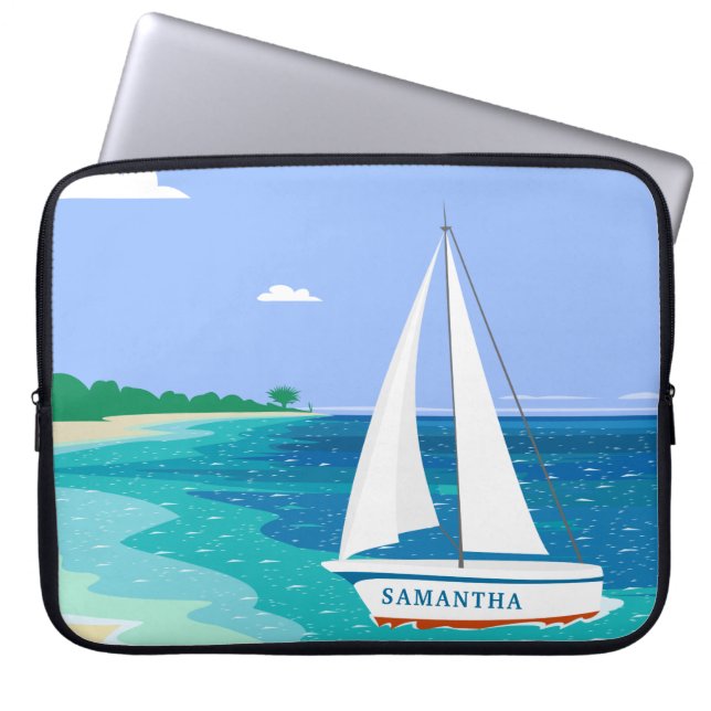 Capa Para Notebook Monogram Sailboat Coastal Tropical Laptop Sleeve (Frente)