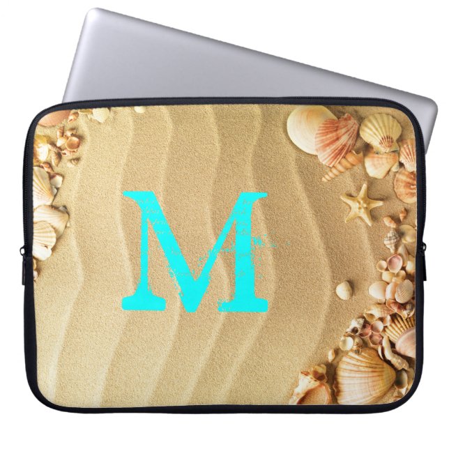 Capa Para Notebook Monograma 15" de Havaí dos Seashells da praia (Frente)