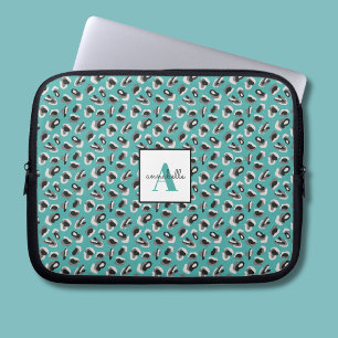 Capa Para Notebook Monograma Aqua Leopard Animal Print Personalizado