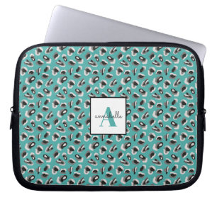 Capa Para Notebook Monograma Aqua Leopard Animal Print Personalizado