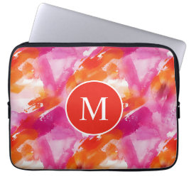 Capa Para Notebook Monograma Aquarela Rosa Laranja Abstrato