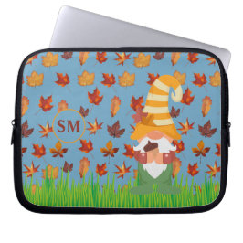Capa Para Notebook Monograma Autumn Gnomo Acorn Brown Orange Folaves