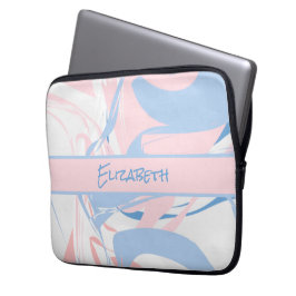 Capa Para Notebook Monograma Azul Branco Rosa Redemoinho de Mármore