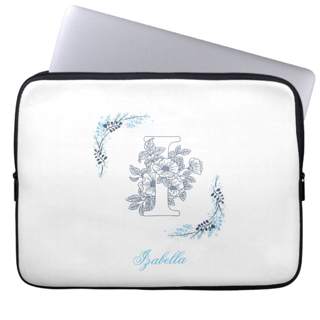 Capa Para Notebook Monograma Azul, Calm Floral (Frente)