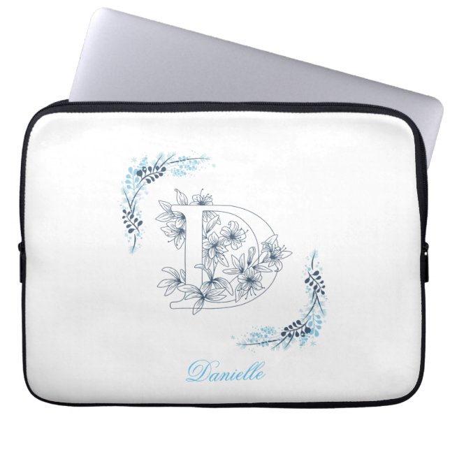Capa Para Notebook Monograma Azul, Calm Floral (Frente)