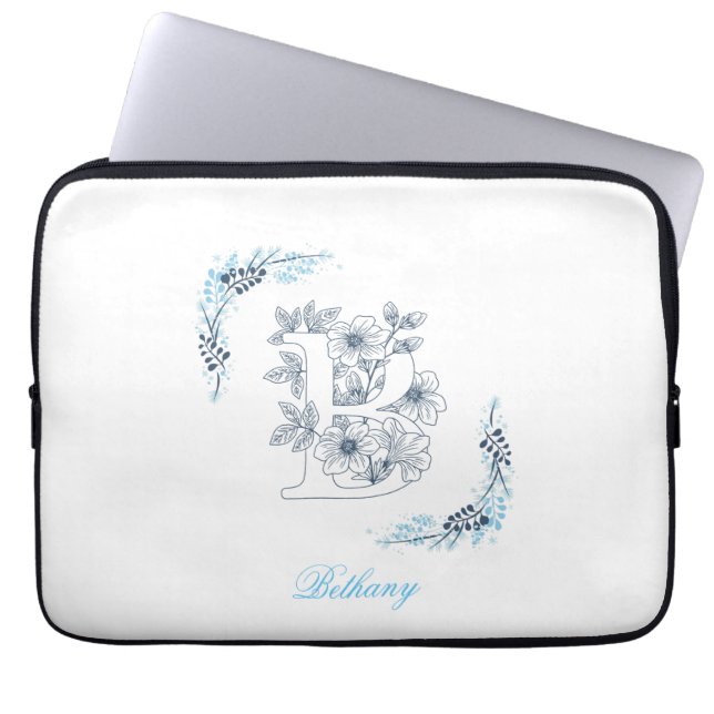 Capa Para Notebook Monograma Azul, Calm Floral (Frente)