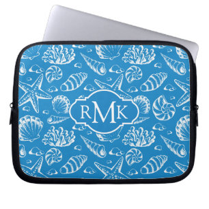 Capa Para Notebook Monograma azul do teste padrão   da praia