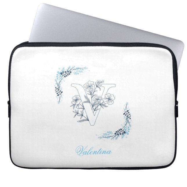 Capa Para Notebook Monograma Azul Floral de Calm (Frente)
