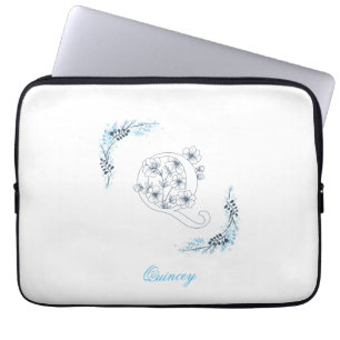 Capa Para Notebook Monograma Azul, Forma Floral