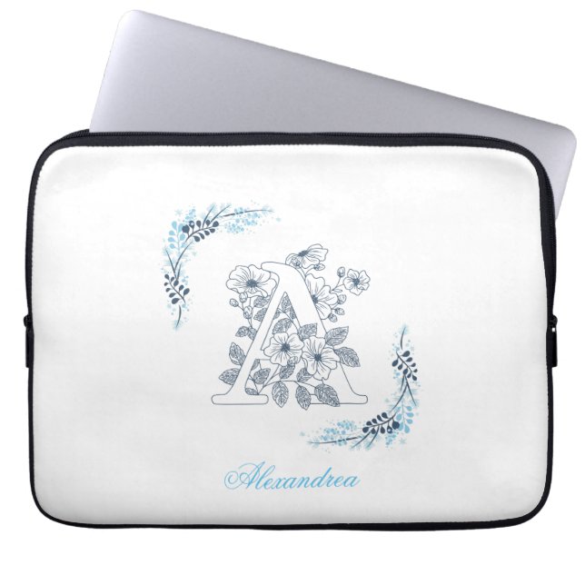Capa Para Notebook Monograma Azul, Forma Floral (Frente)