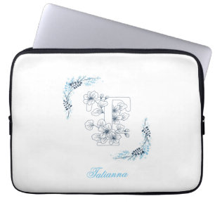 Capa Para Notebook Monograma azul inicial Calm Floral