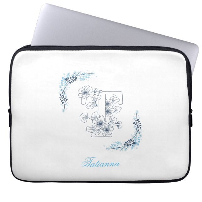Capa Para Notebook Monograma azul inicial Calm Floral (Frente)