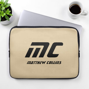 Capa Para Notebook Monograma Bege Minimalista Nome Texto Preto para E