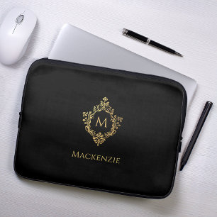 Capa Para Notebook Monograma Black Faux Dourado Elegage Crest