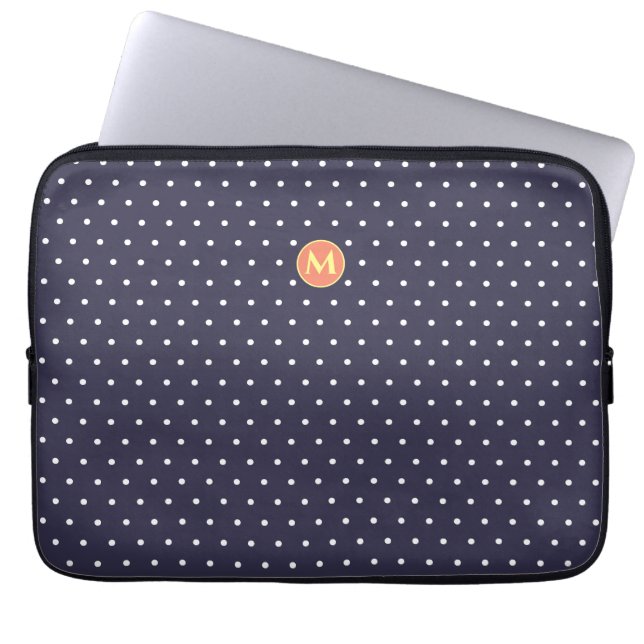 Capa Para Notebook Monograma Bolsa de laptop azul Bolinhas pequena (Frente)