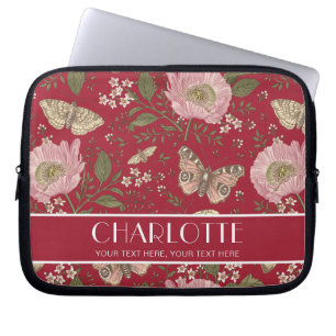 Capa Para Notebook Monograma Botânico de Flor Vermelho Botânico Moder