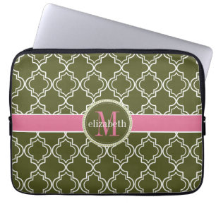 Capa Para Notebook Monograma branco cor-de-rosa verde-oliva de