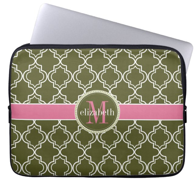 Capa Para Notebook Monograma branco cor-de-rosa verde-oliva de (Frente)