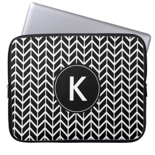 Capa Para Notebook Monograma branco preto de Chevron