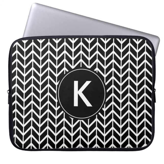 Capa Para Notebook Monograma branco preto de Chevron (Frente)