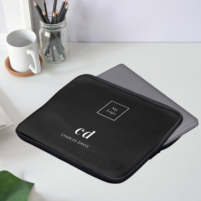 Capa Para Notebook Monograma branco preto designa logotipo comercial (Criador carregado)