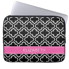 Capa Para Notebook Monograma branco preto do nome do rosa quente do