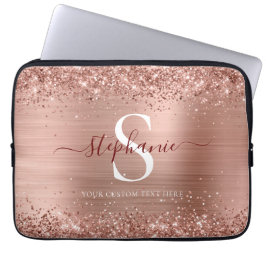 Capa Para Notebook Monograma Brown Faux-Glitter Girly Glam