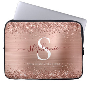Capa Para Notebook Monograma Brown Faux-Glitter Girly Glam