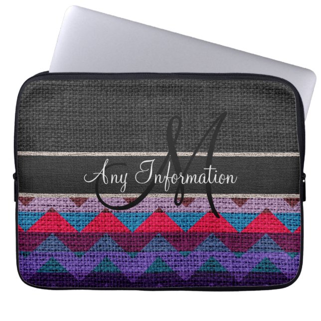 Capa Para Notebook Monograma - Chevron Black Zigzag - Juta (Frente)