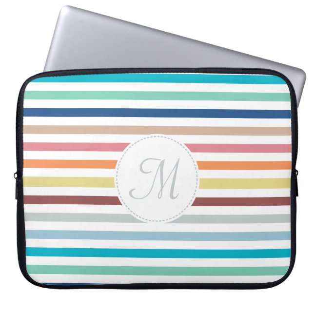 Capa Para Notebook Monograma Chic Pastel Arco-íris Horizontal Stripes (Frente)