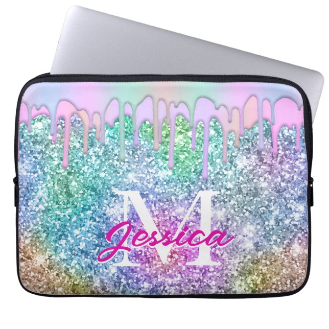 Capa Para Notebook Monograma cintilante falso, cor-de-rosa, unicórnio (Frente)