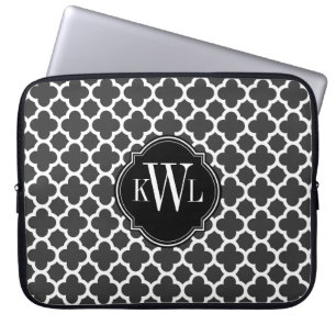 Capa Para Notebook Monograma cinzento e branco do teste padrão de