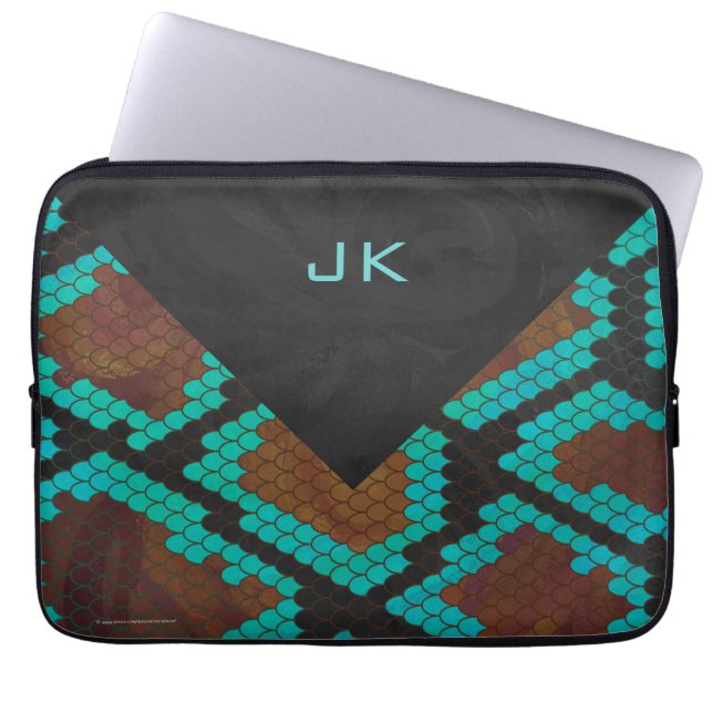 Capa Para Notebook Monograma Cobra Brown e Teal Impressão (Frente)