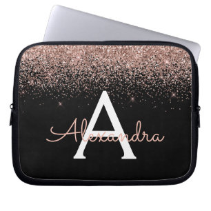 Capa Para Notebook Monograma com brilho rosado e cintilação Dourada