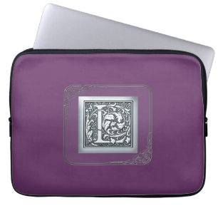 Capa Para Notebook monograma com floreio prateado - L
