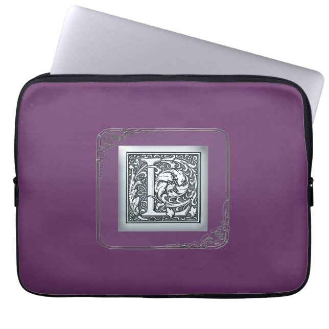 Capa Para Notebook monograma com floreio prateado - L (Frente)
