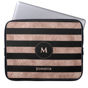 Capa Para Notebook Monograma com Glitter Dourado de Rosa preto Elegan