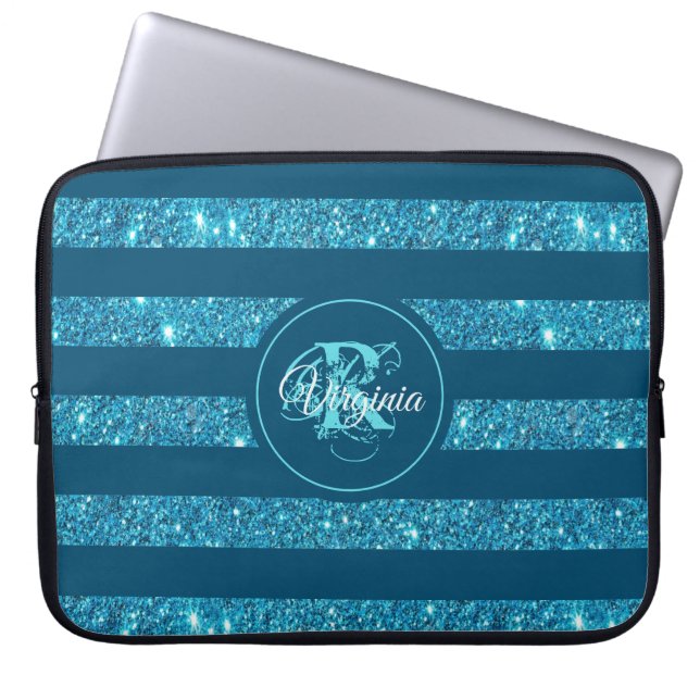 Capa Para Notebook Monograma com Lente Azul Teal Moderna (Frente)