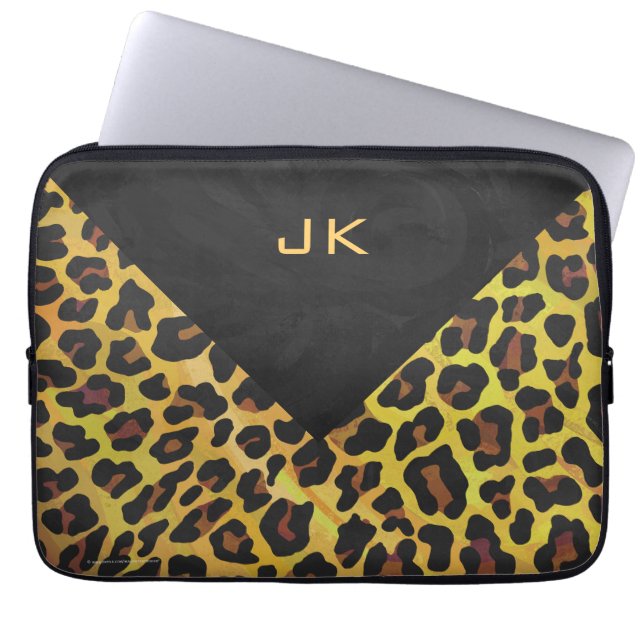 Capa Para Notebook Monograma com Leopardo Castanho e Amarelo (Frente)
