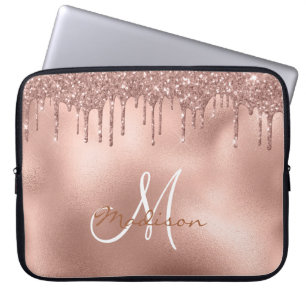 Capa Para Notebook Monograma com Pingos de Brilho em Rosa Dourado