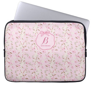 Capa Para Notebook Monograma Coquete de Laço Floral Rosa Feminino