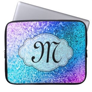 Capa Para Notebook Monograma cor-de-rosa feminino 15" do brilho de