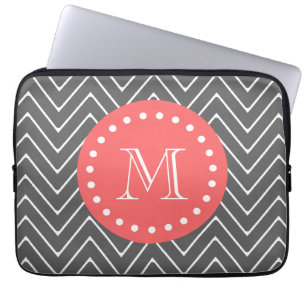 Capa Para Notebook Monograma coral do teste padrão 2A de Chevron do