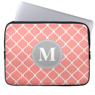 Capa Para Notebook Monograma da Cinza de Latice de Marrocos, cor-de-r