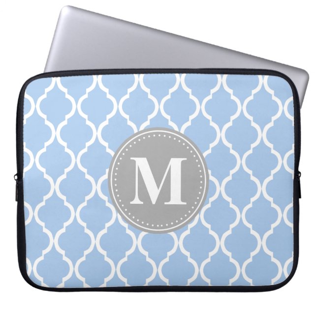 Capa Para Notebook Monograma da Cinza de latice marroquina azul claro (Frente)