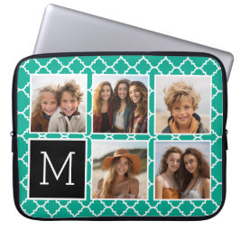 Capa Para Notebook Monograma da Colagem de Fotografias Emerald & Blac
