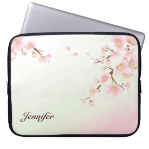 Capa Para Notebook Monograma Da Natureza Do Flor De Cereja, Rosa E Br