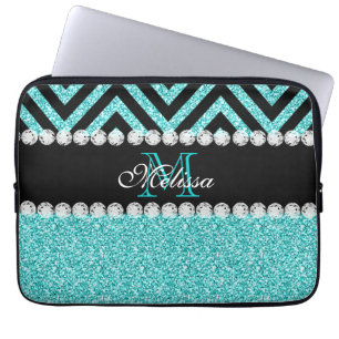 CAPA PARA NOTEBOOK MONOGRAMA DA VIGA DO PRETO DO BRILHO DO AQUA